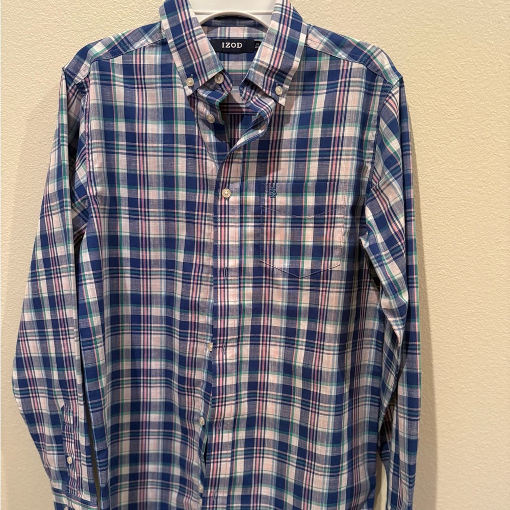 Izod Blue and Pink Casual Button Down Shirt